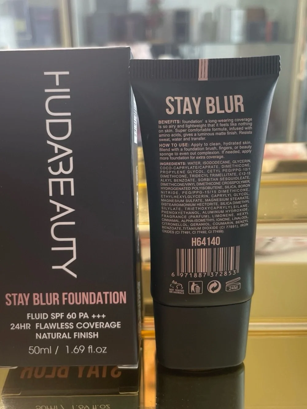 HUDA BEAUTY Stay Blur Foundation - Black Tube with Pink Text